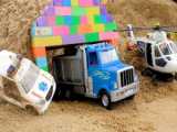 Rescue construction vehicles and build bridge with crane truck excavator | Toy