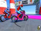 چالش تیم اسپایدرمن و مسابقه موتور سیکلت | spider man racing challenge