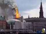 فیلم | ساختمان تاریخی بورس کپنهاگ در آتش سوخت