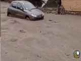 لحظه واژگونی پژو ۲۰۶ در سیل هولناک روستای ساروق داورزن
