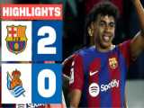 گل های بازی بارسلونا 2-0 رئال سوسیداد (یامال و رافینیا)