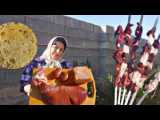 پخت کباب  رولی و نان محلی ساج در طبیعت روستا / آشپزی به سبک روستایی