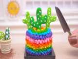 تدی کیک - کیک مینیاتوری رنگین کمان پاپ آن - تزئین کیک کوچک کیوت