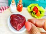 Yummy Miniature cook Steak and Spicy Beef Salad Recipe in Mini Kitchen with Em