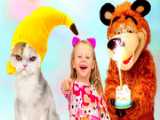 Nastya decorates her room for her cats birthday party