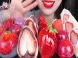 ASMR MOKBANG  غذاهای آبی مقابل قرمز