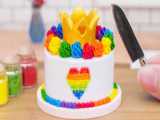 Fancy Miniature Rainbow Buttercream Crown Cake Decorating  Best Rainbow Cake R