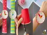 آموزش ساخت ساعت مچی با استفاده از لیوان کاغذی برای کودکان و دانش آموزان