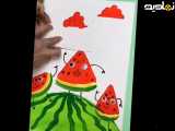 نقاشی هندوانه ای رنگ آمیزی و طراحی