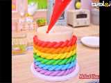 مینی کیک رنگارنگ : آشپزی مینیاتوری || کیک طنابدار رنگین کمانی || آشپزخانۀ کوچولو و کیوت