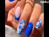 کلیپ مدل ناخن با دیزاین گل آبی